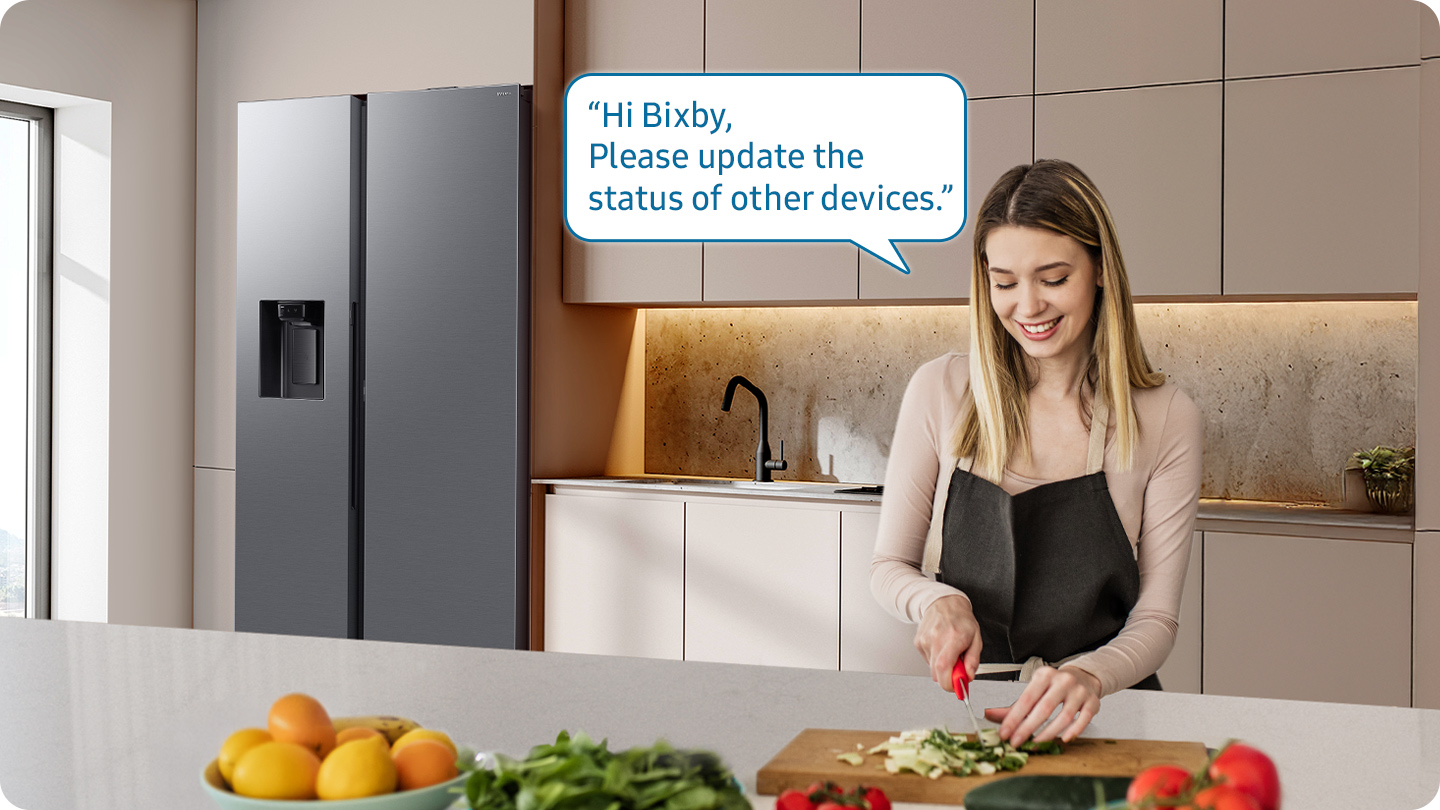 Americká chladnička Samsung RS80F64KEFEO hlasové ovládání Bixby