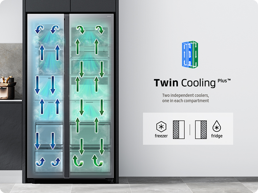 Americká chladnička Samsung RS90F66BEFEO FamilyHub technologie Twin Cooling Plus