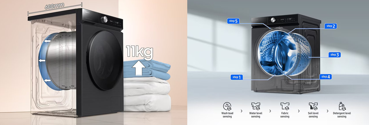Chytrá parní pračka Samsung BESPOKE AI WW11DB7B94GBU