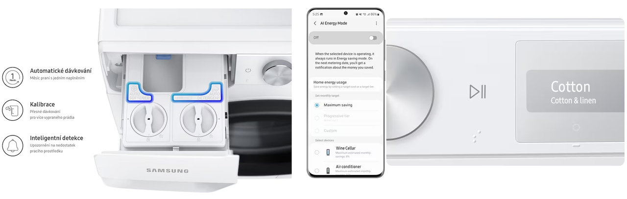 Chytrá parní pračka Samsung WW11DG6B85LKU4 s AI, úsporné praní